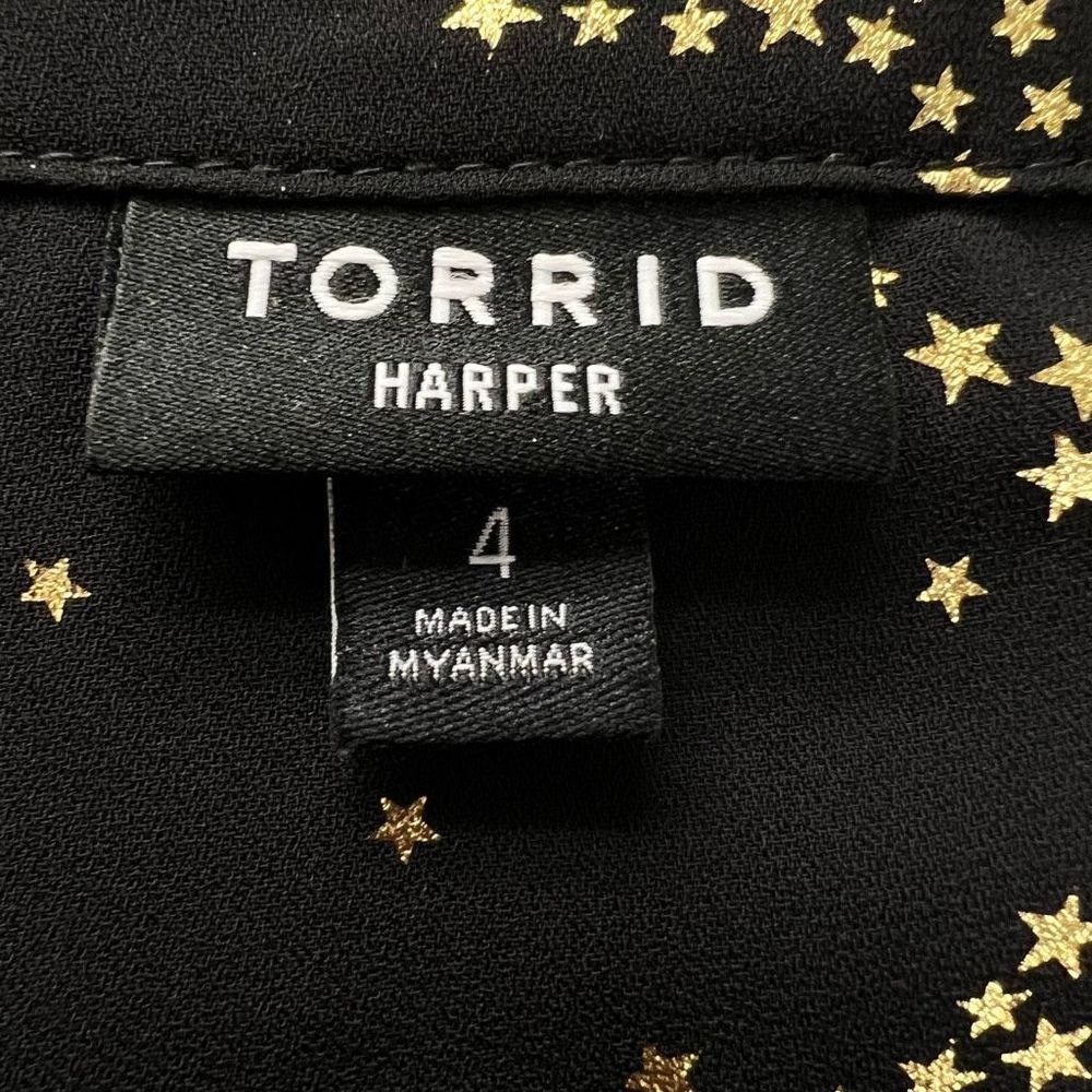 Torrid Harper Black Gold Star Georgette Popover Tunic Blouse Size 4/4X - Picture 9 of 10